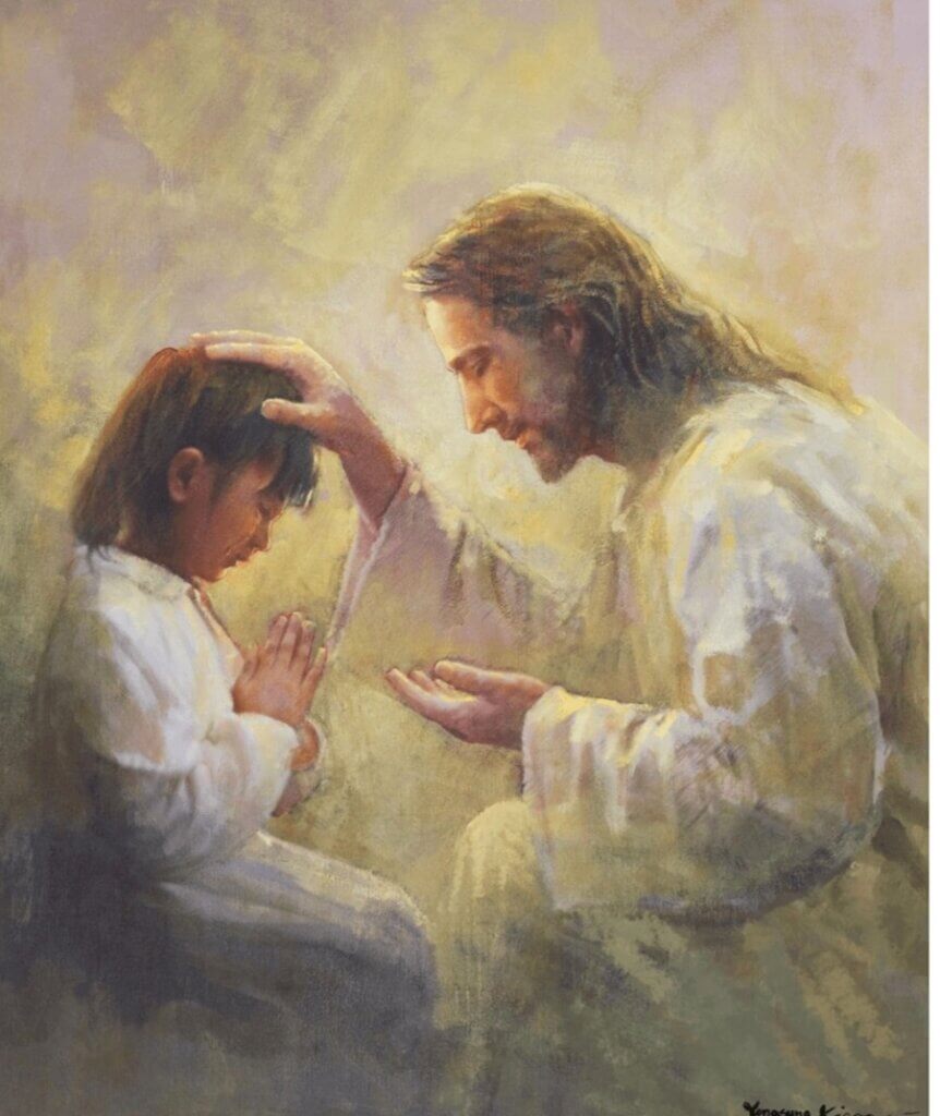 Jesus praying with a child