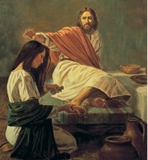 Washing Jesus feet with fragrance