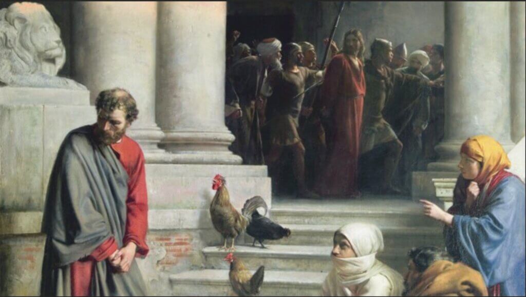 Peter denies knowing Jesus 3 times